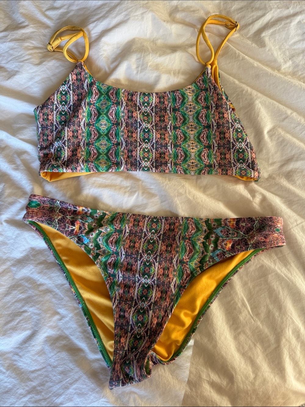 Wolven Patterned Bikini with Green & Yellow Accents
